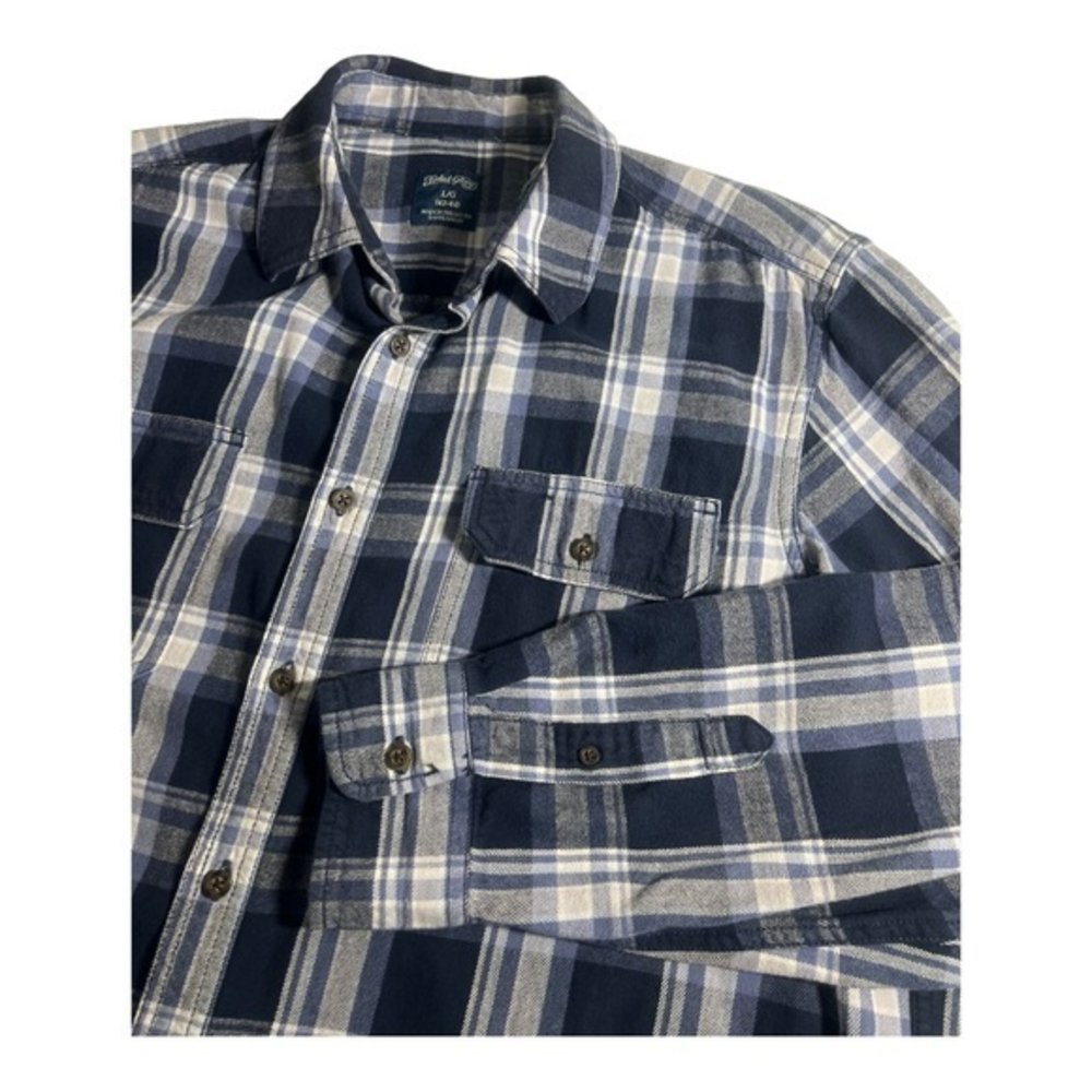 Faded Glory Mens Long Sleeve‎ Plaid Button UP Large Blue/White